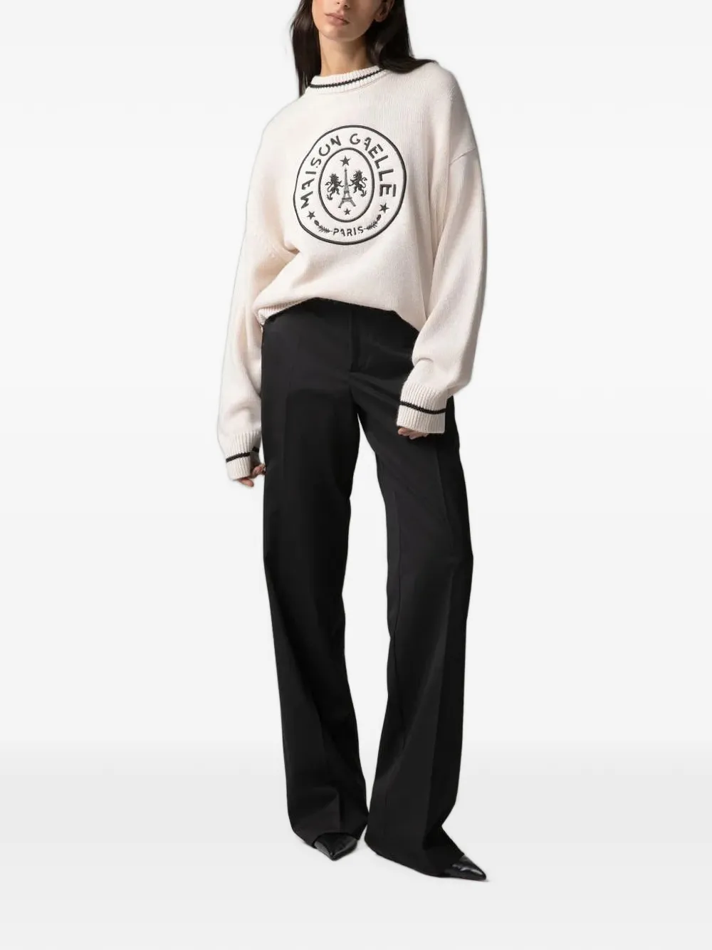 Gaëlle Paris Sweater met geborduurd logo Beige