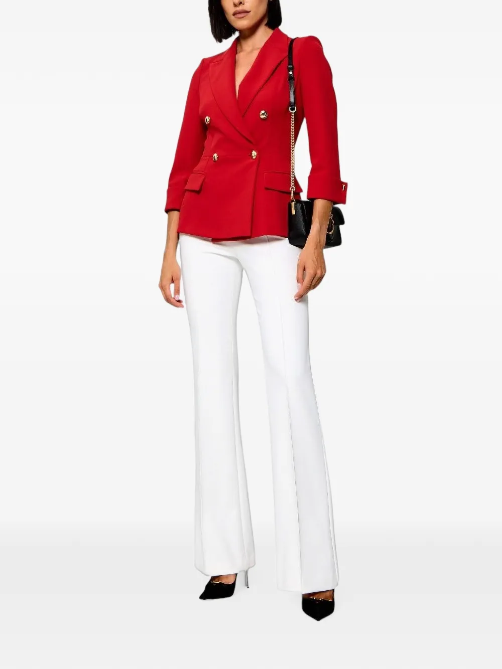 Elisabetta Franchi Blazer met dubbele rij knopen en peplum-zoom Rood