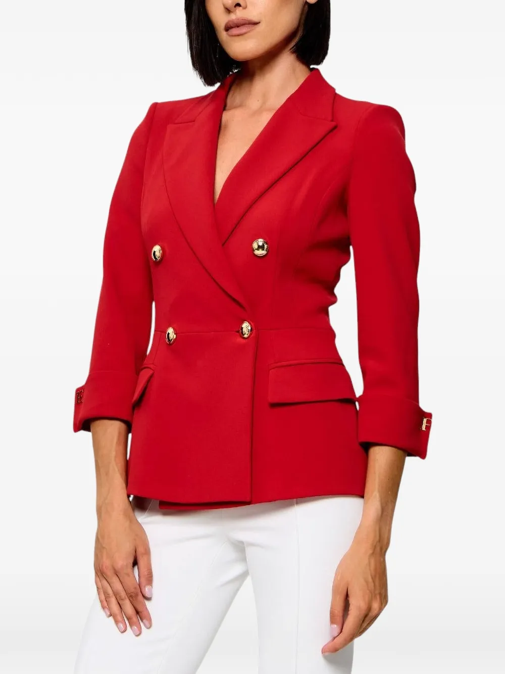 Elisabetta Franchi Blazer met dubbele rij knopen en peplum-zoom Rood