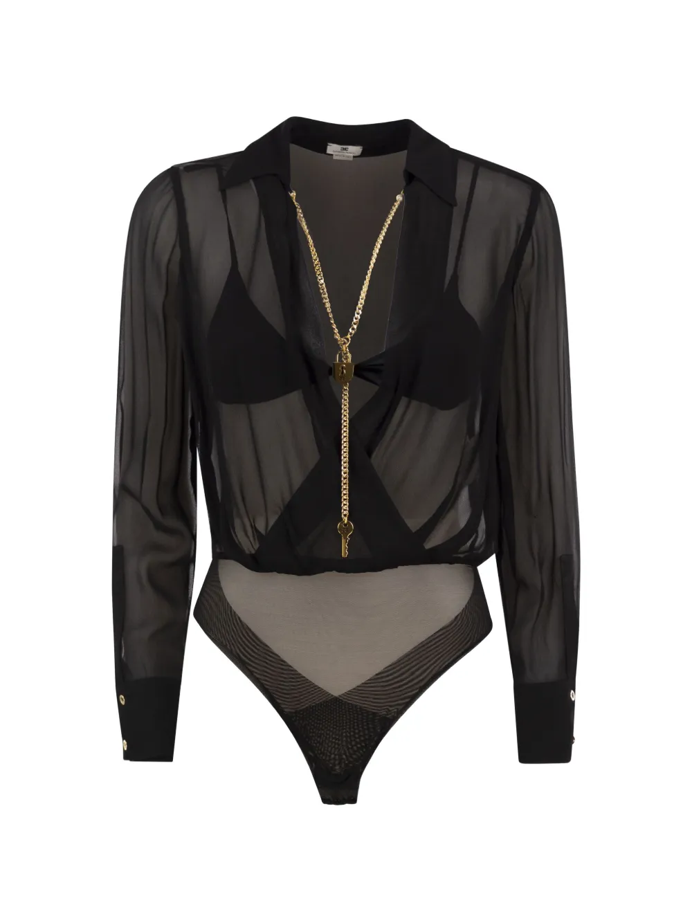 Elisabetta Franchi bodysuit in georgette fabric with jewel chain - Noir