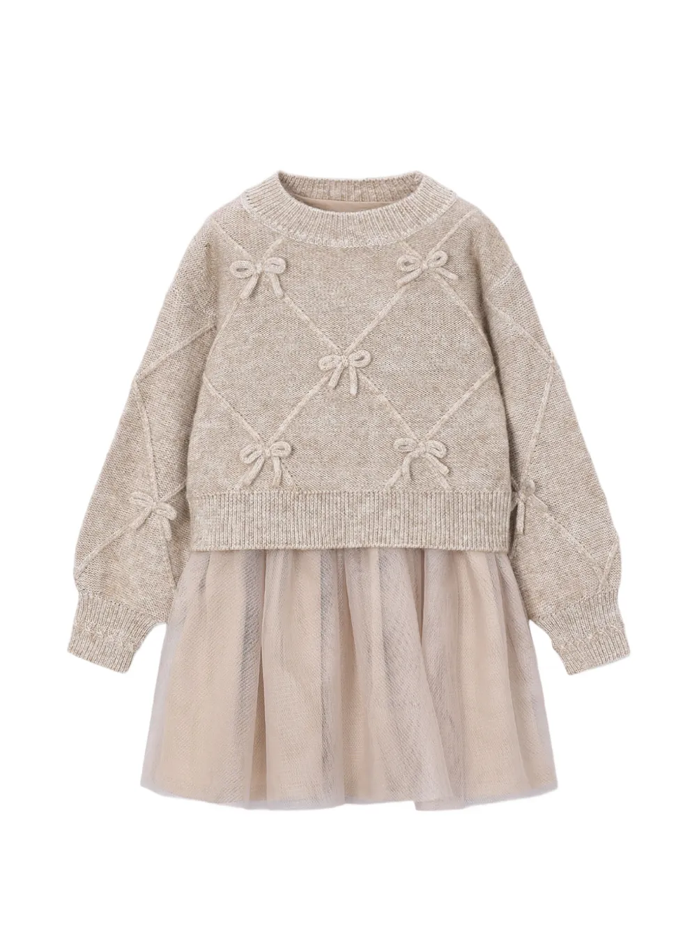 Mayoral bow-embellished tulle-skirt dress - Neutrals