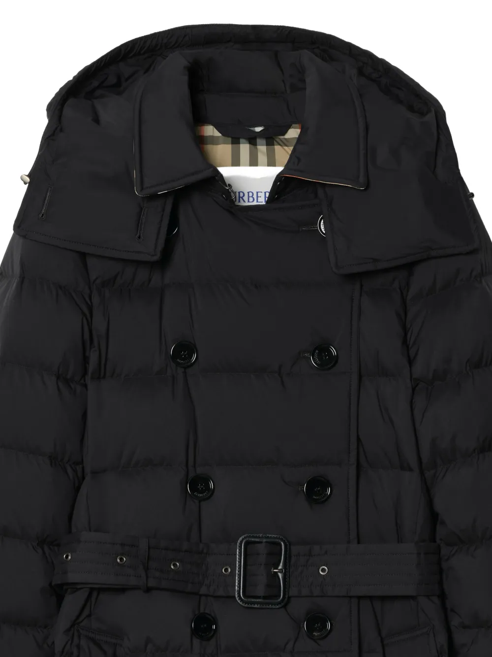 Burberry Audley lange nylon donsjas Zwart