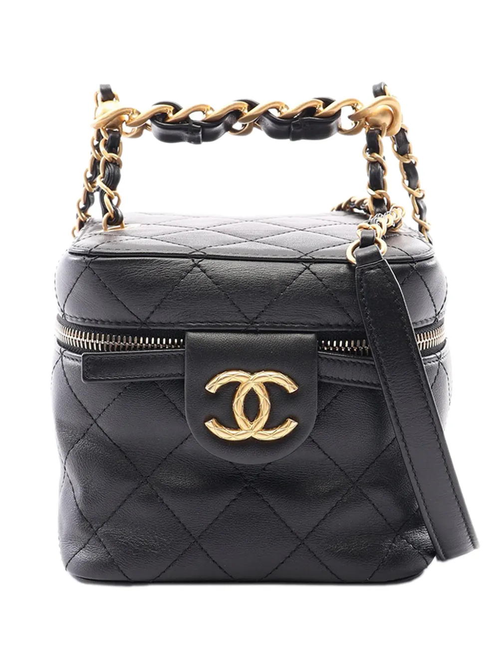 CHANEL Pre-Owned 2021-2026 CC Quilted Calfskin Vanity Case with Chain satchel - Nero