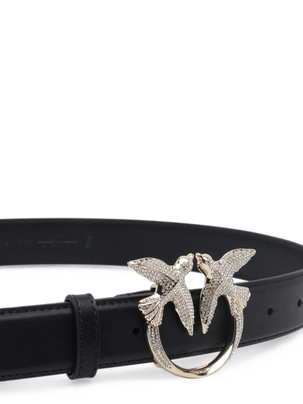 PINKO Leren riem met Love Birds juwelen gesp 2 5 cm Zwart