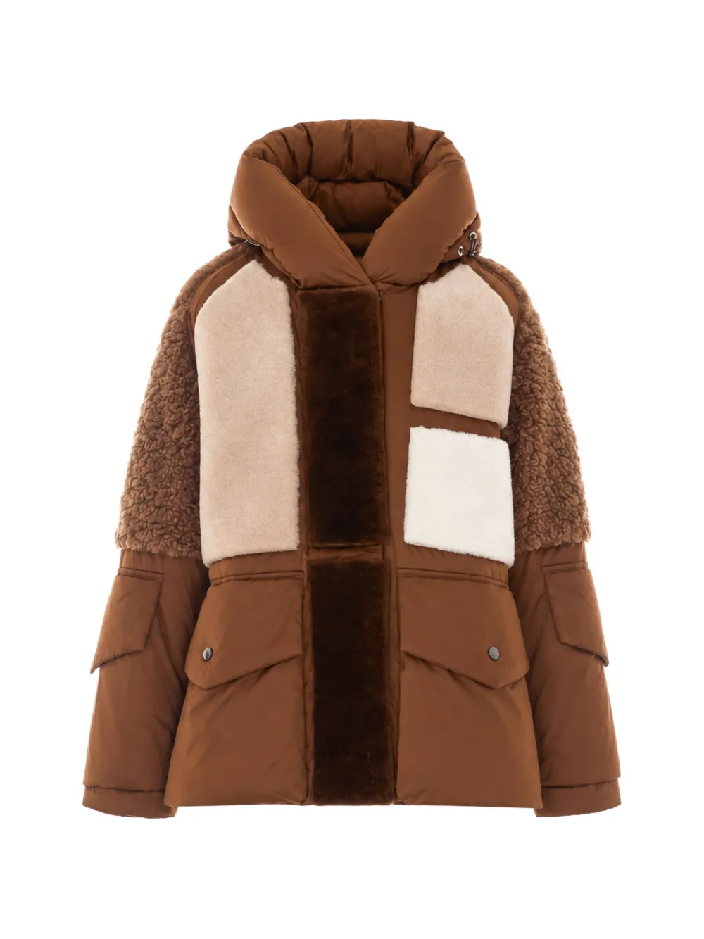 Urbancode faux-fur patchwork puffer jacket - Marron Urbancode faux-fur patchwork puffer jacket - Marron