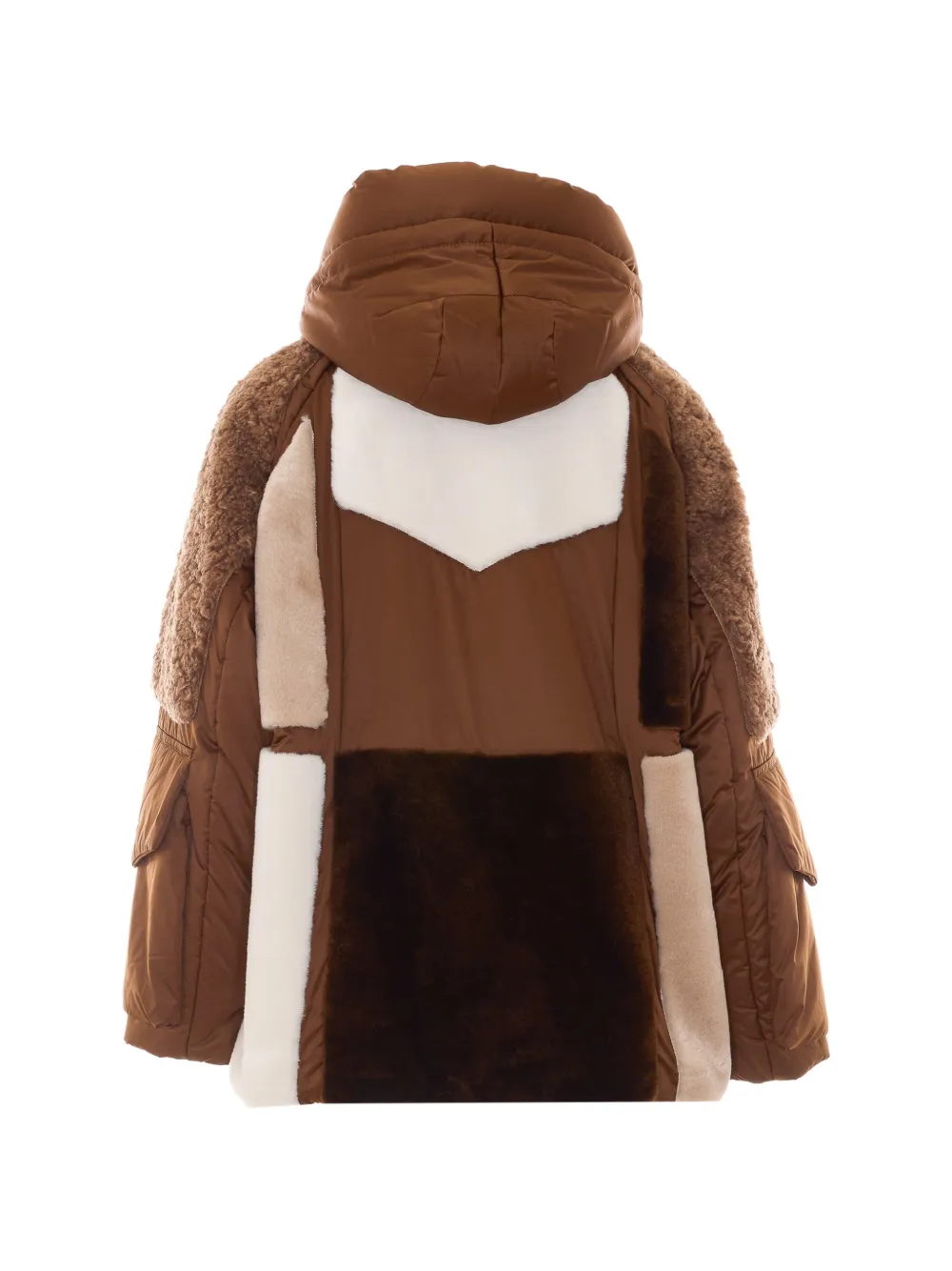 Urbancode Donsjack van imitatiebont met patchwork Bruin