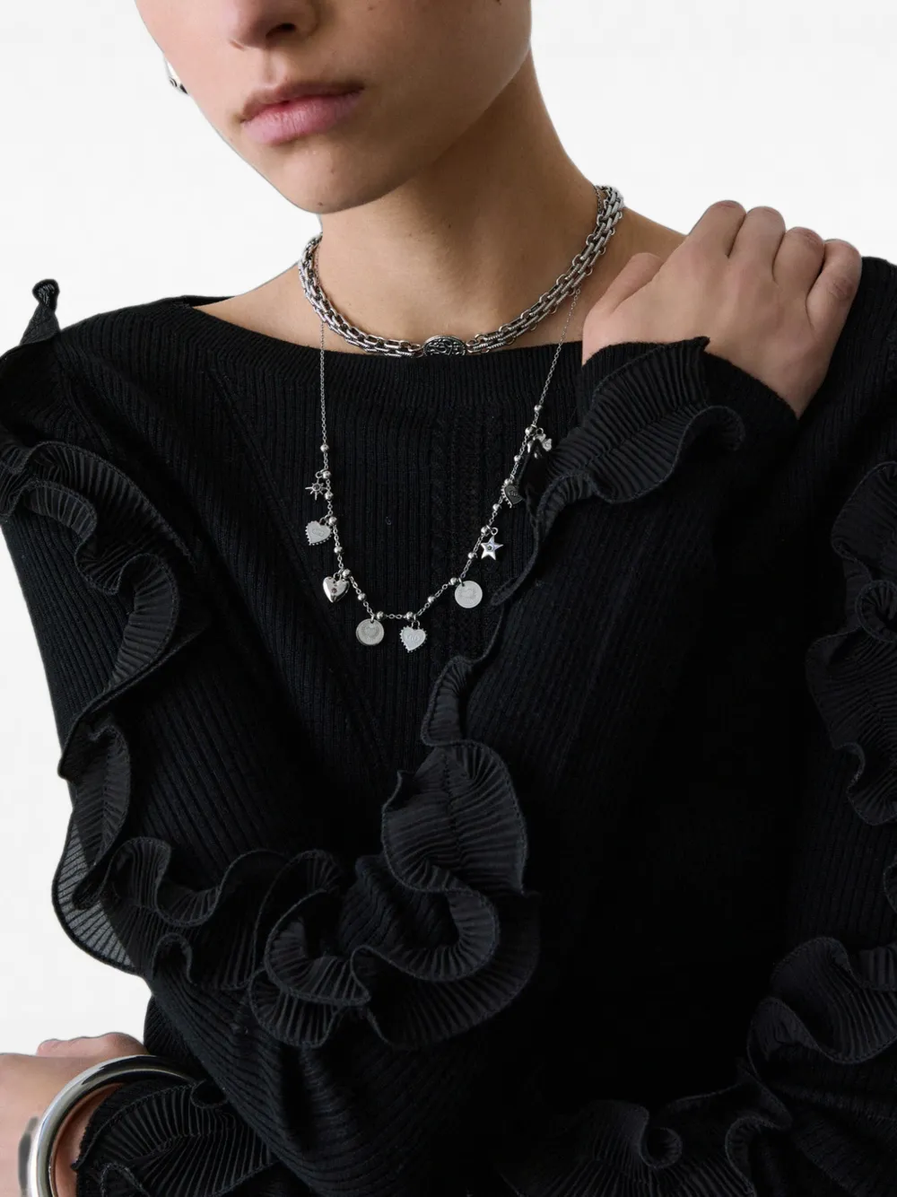 LIU JO wool sweater with ruffles Zwart