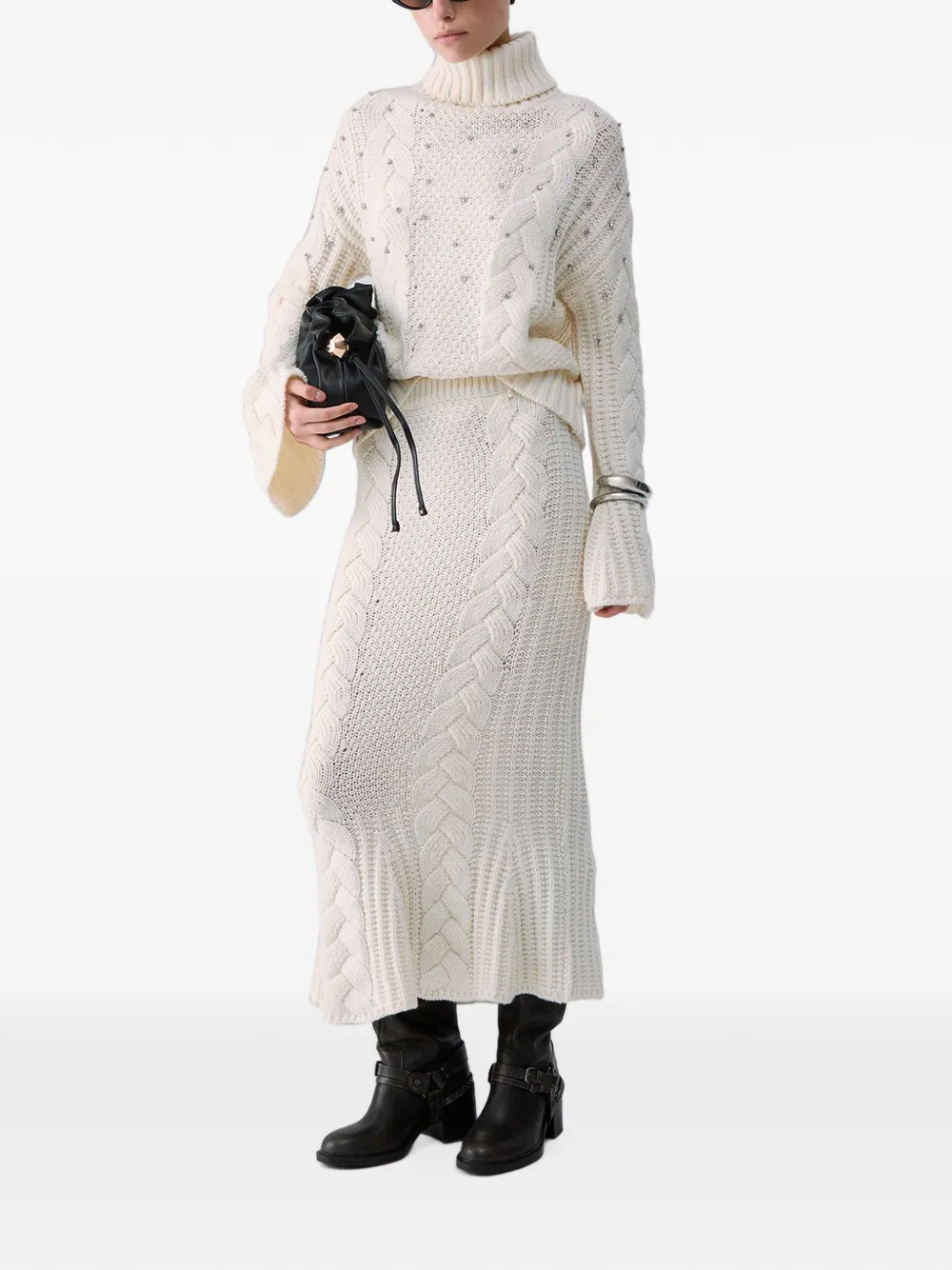 LIU JO cable-knit turtleneck with rhinestones