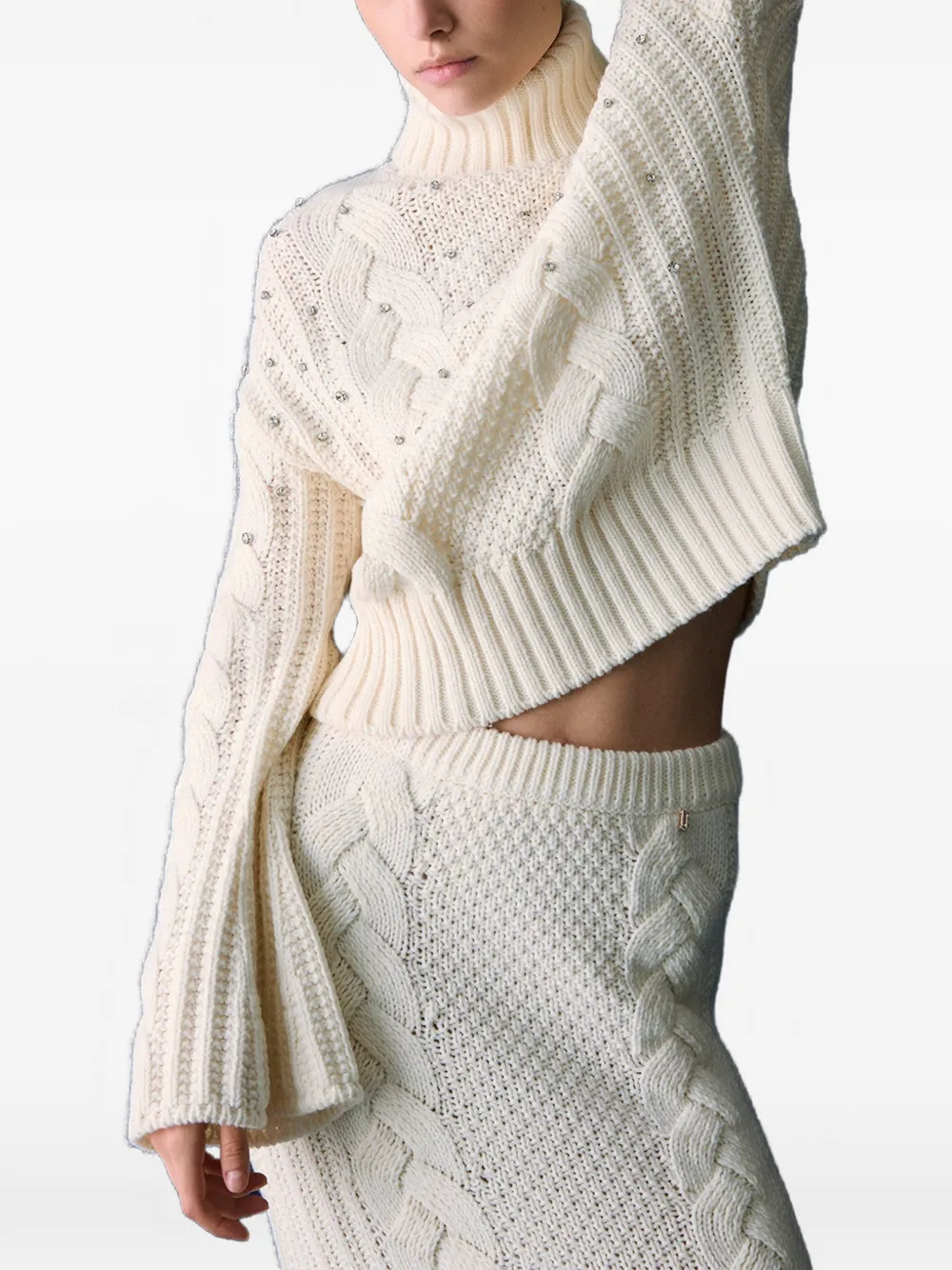 LIU JO cable-knit turtleneck with rhinestones