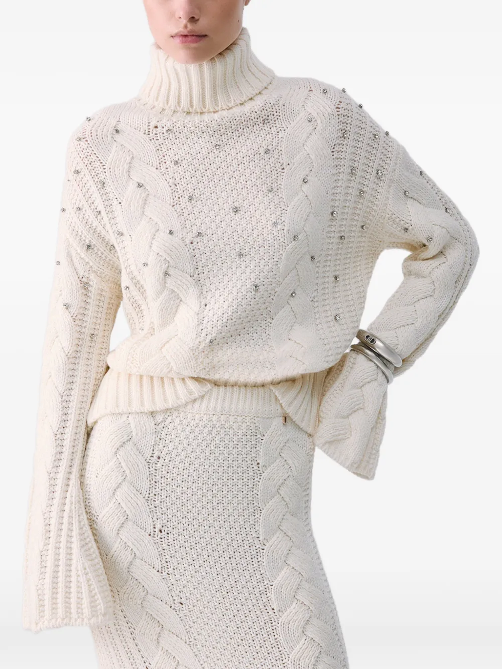 LIU JO cable-knit turtleneck with rhinestones