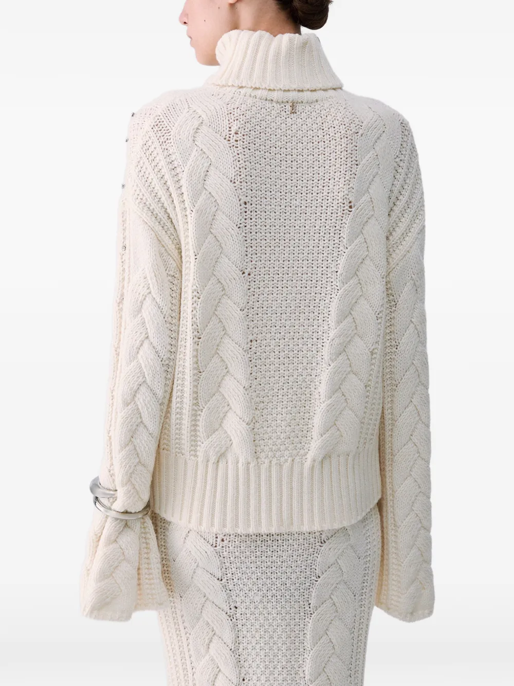 LIU JO cable-knit turtleneck with rhinestones