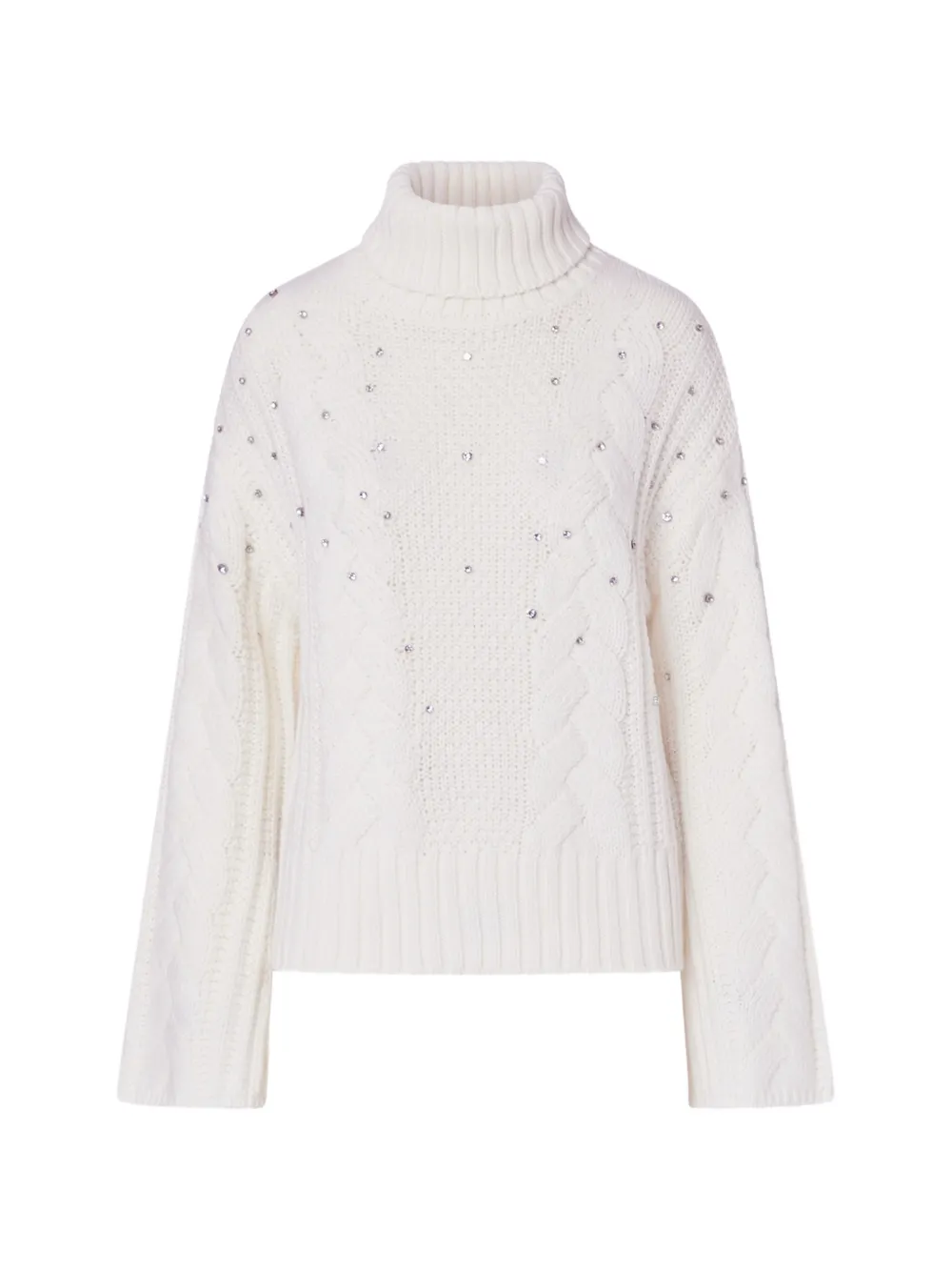LIU JO cable-knit turtleneck with rhinestones - Bianco