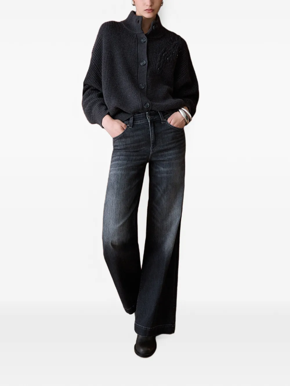 LIU JO wool cardigan with embroidery Grijs