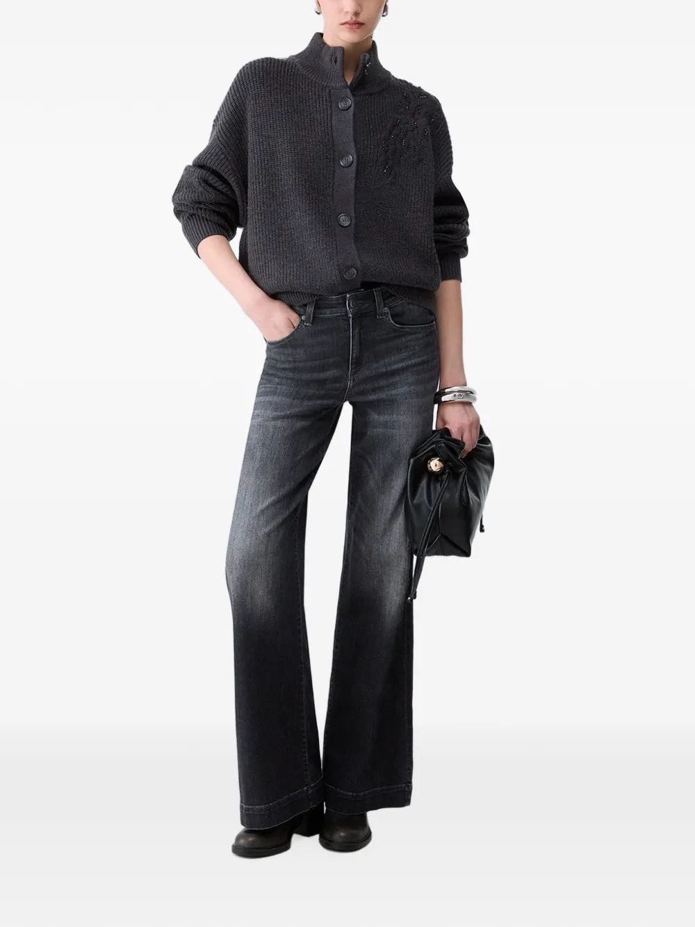 LIU JO wool cardigan with embroidery Grijs