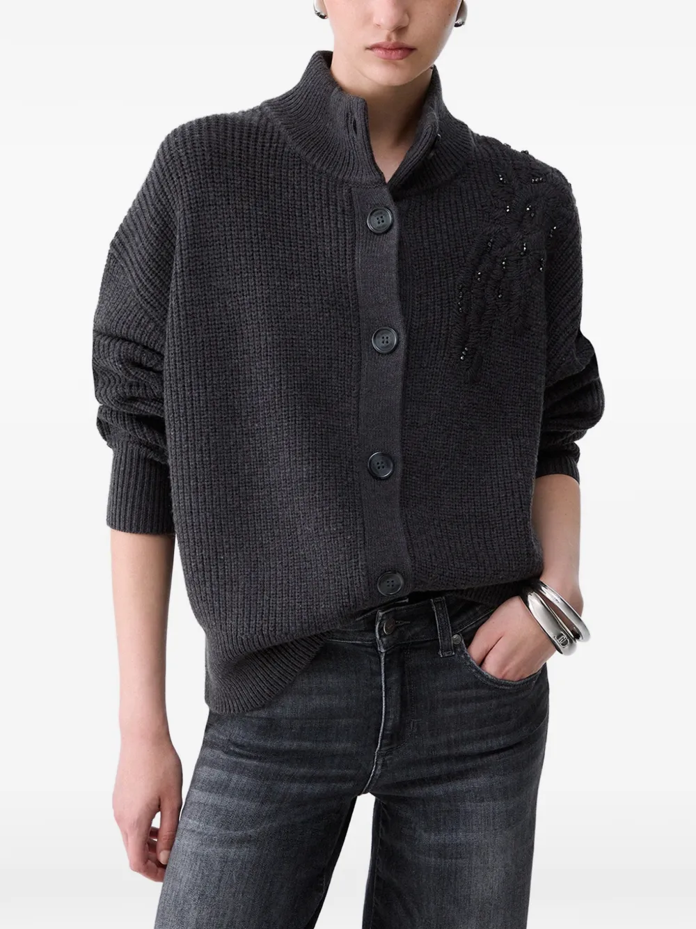 LIU JO wool cardigan with embroidery Grijs