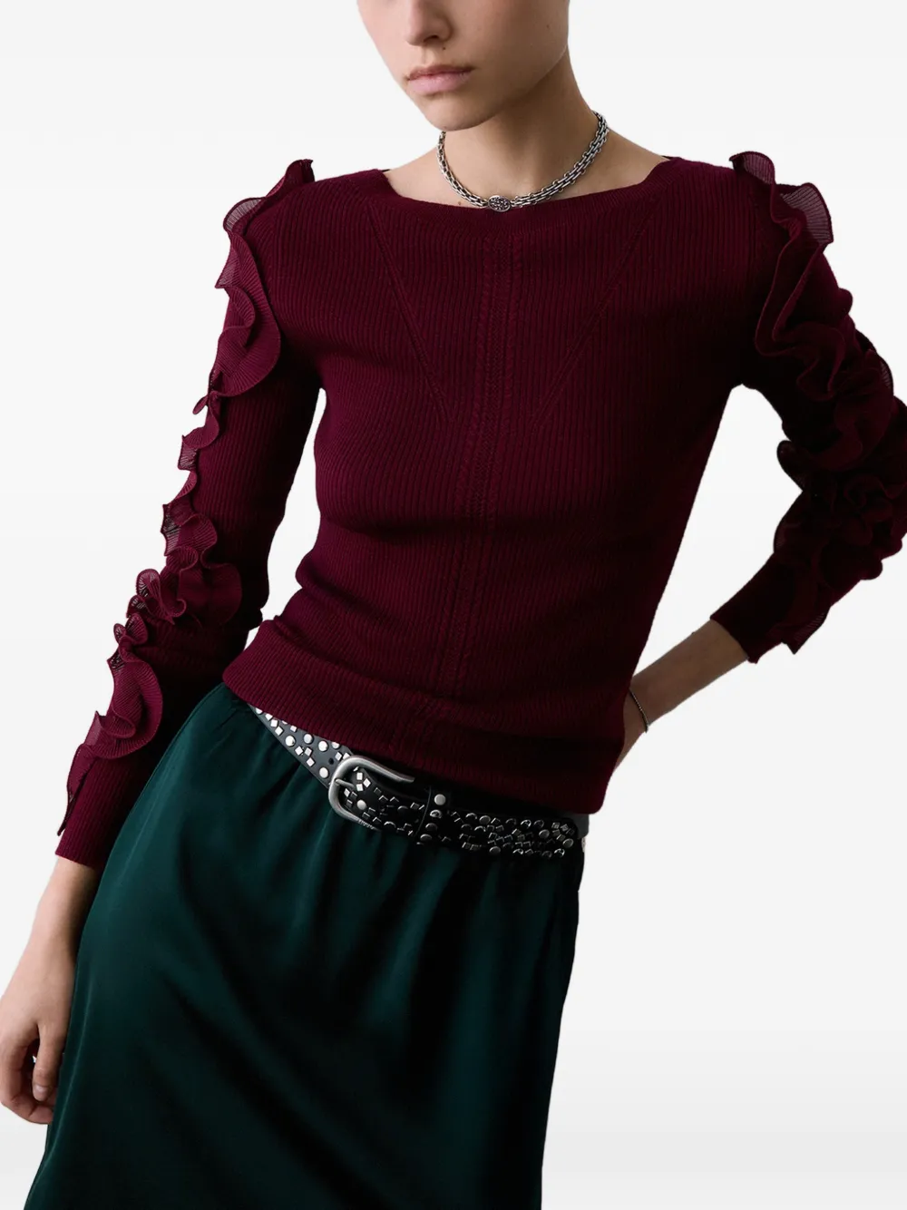 LIU JO wool sweater with ruffles Rood