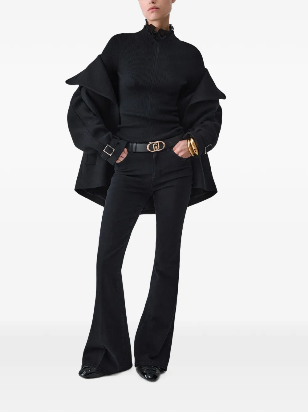 LIU JO wool turtleneck with ruffles Zwart