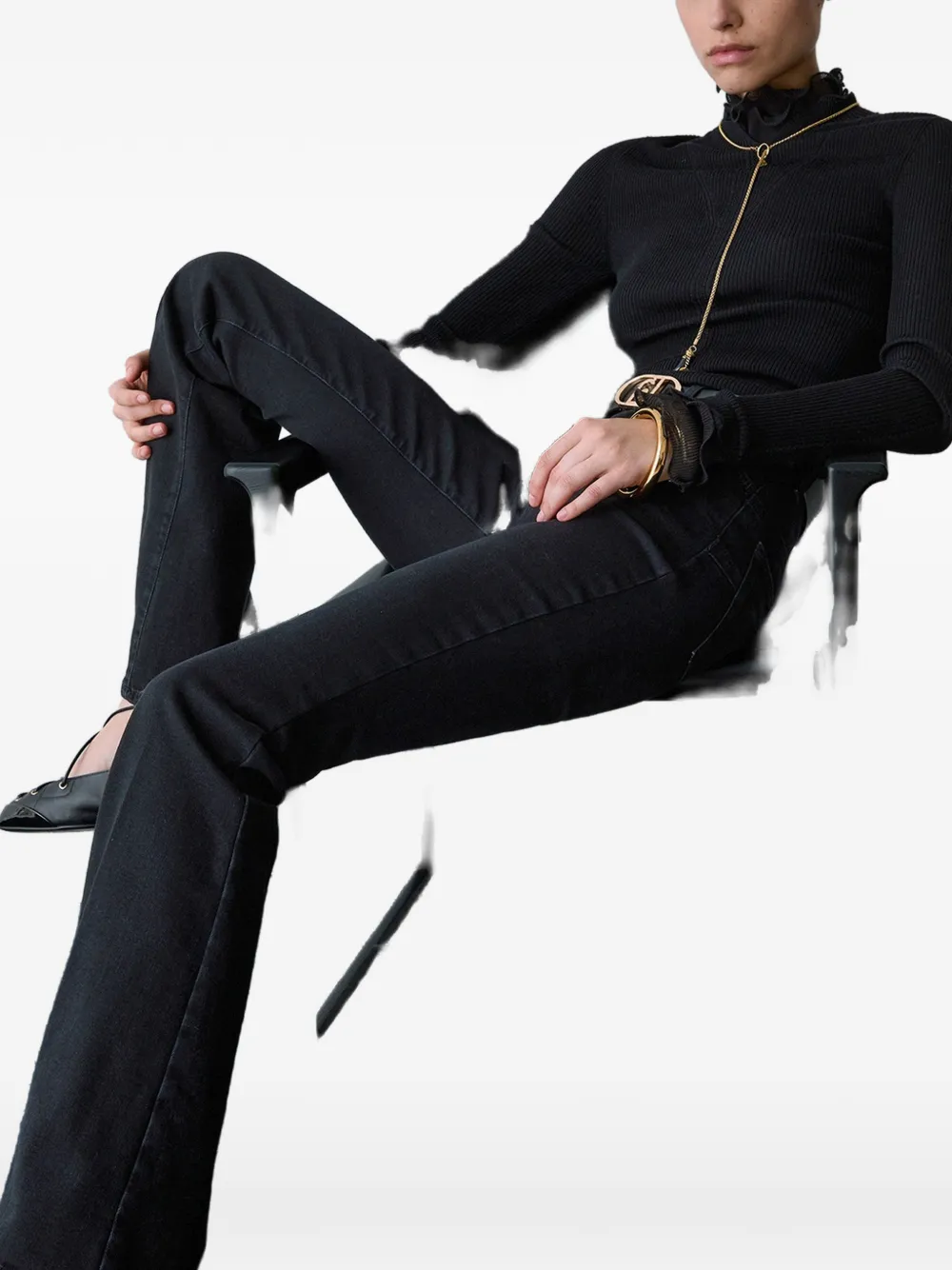 LIU JO wool turtleneck with ruffles Zwart