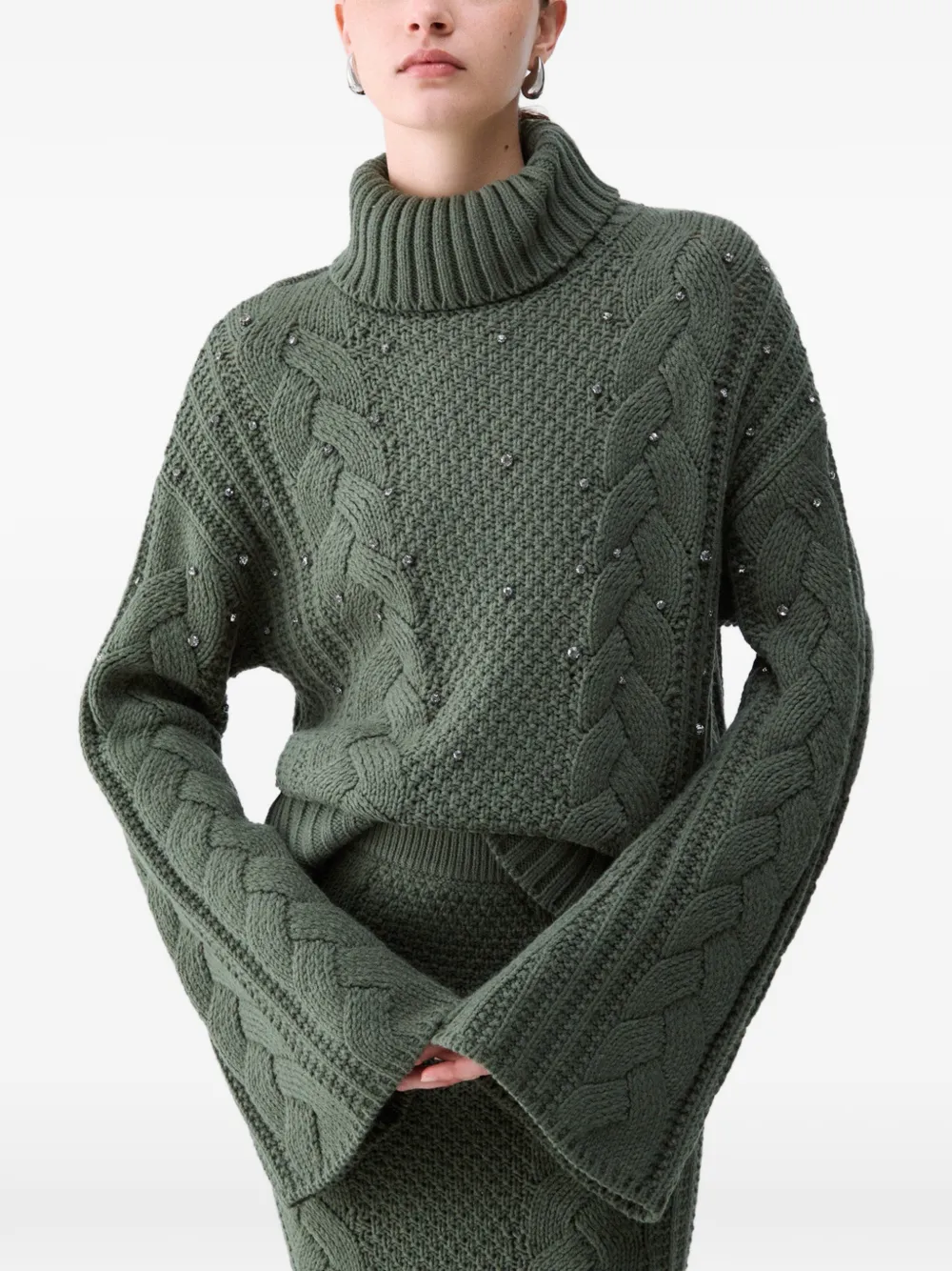 LIU JO rhinestone-embellished cable-knit sweater Groen