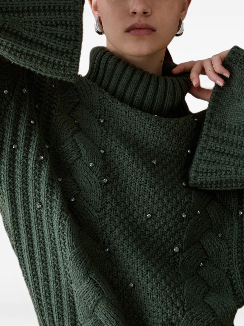 LIU JO rhinestone-embellished cable-knit sweater Groen