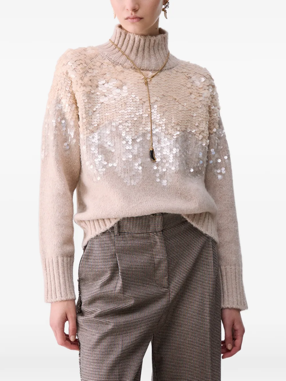 LIU JO sequin-embellished sweater Beige