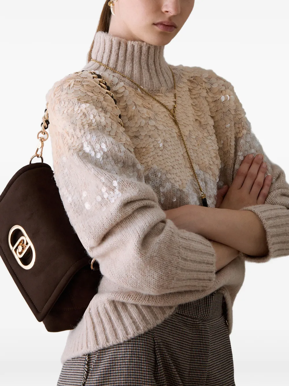 LIU JO sequin-embellished sweater Beige