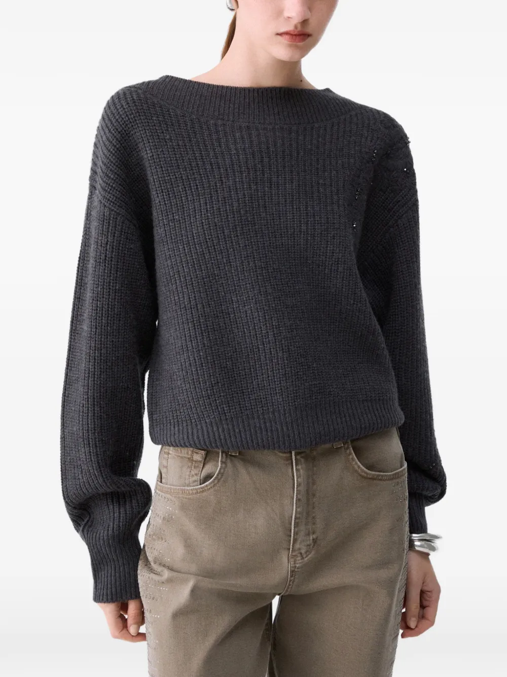 LIU JO wool sweater with embroidery Grijs
