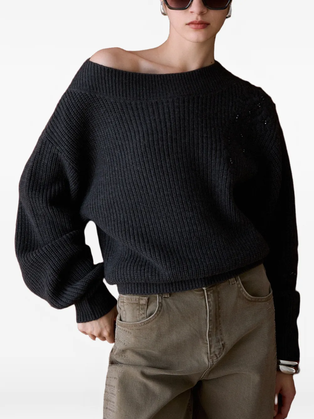 LIU JO wool sweater with embroidery Grijs