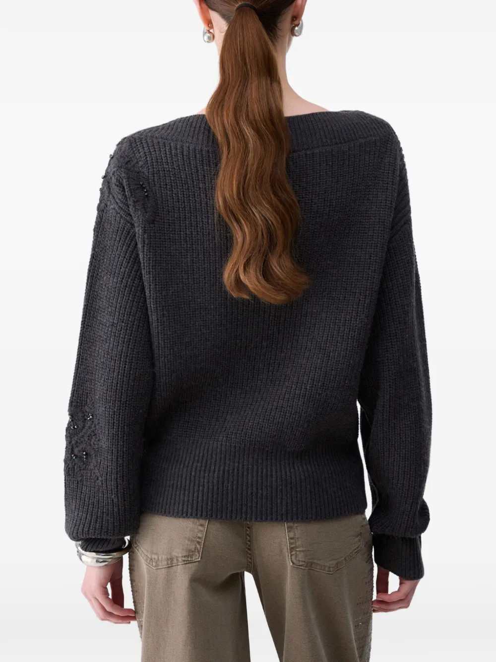 LIU JO wool sweater with embroidery Grijs