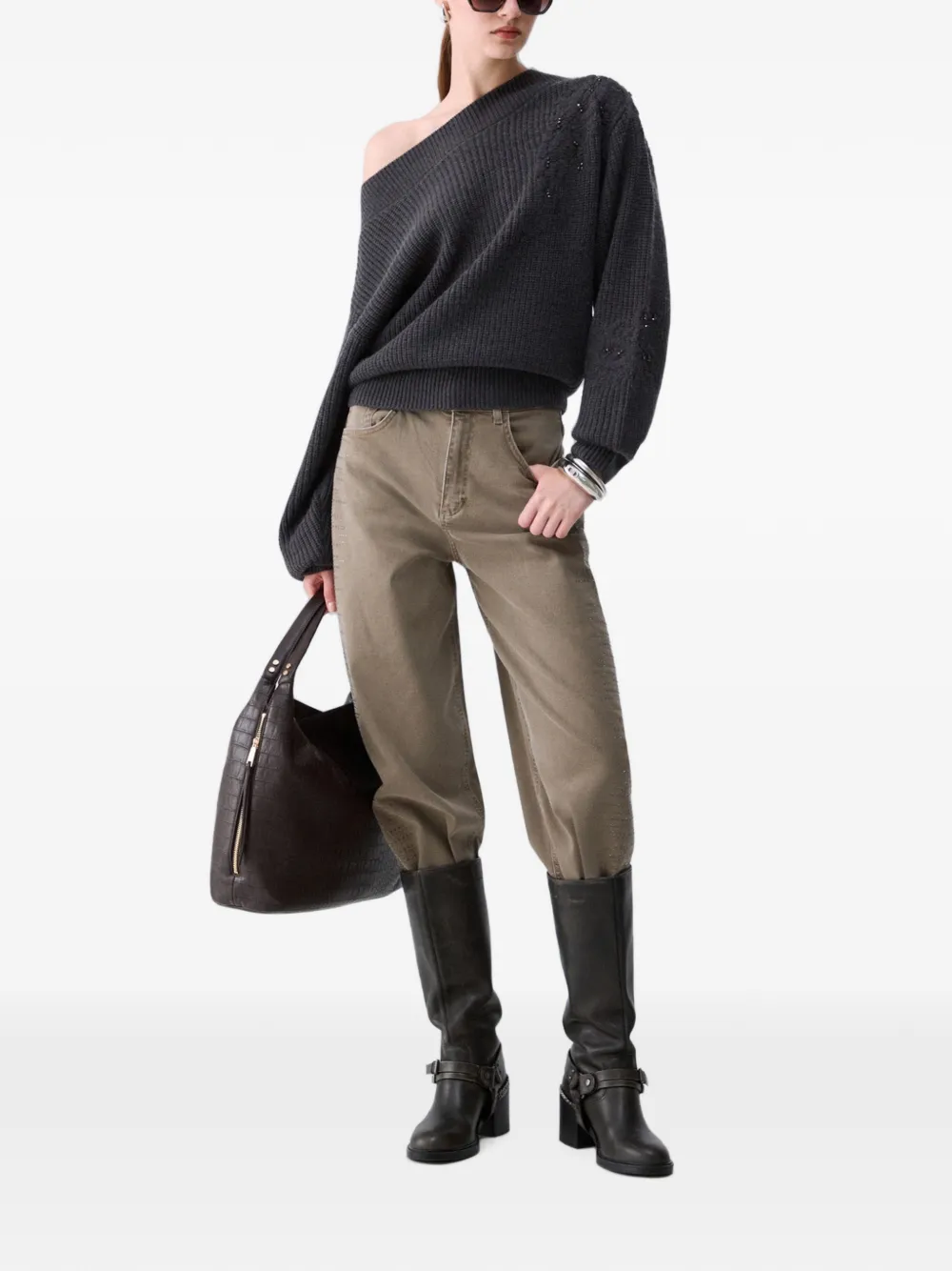 LIU JO wool sweater with embroidery Grijs
