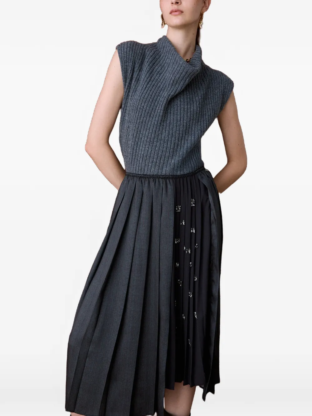 LIU JO pleated skirt with jewel embroidery Grijs