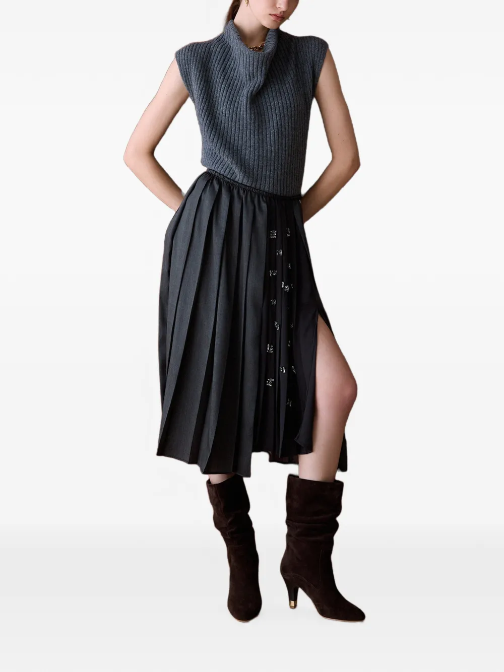 LIU JO pleated skirt with jewel embroidery Grijs