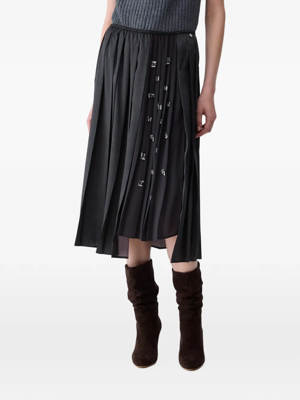 LIU JO pleated skirt with jewel embroidery Grijs