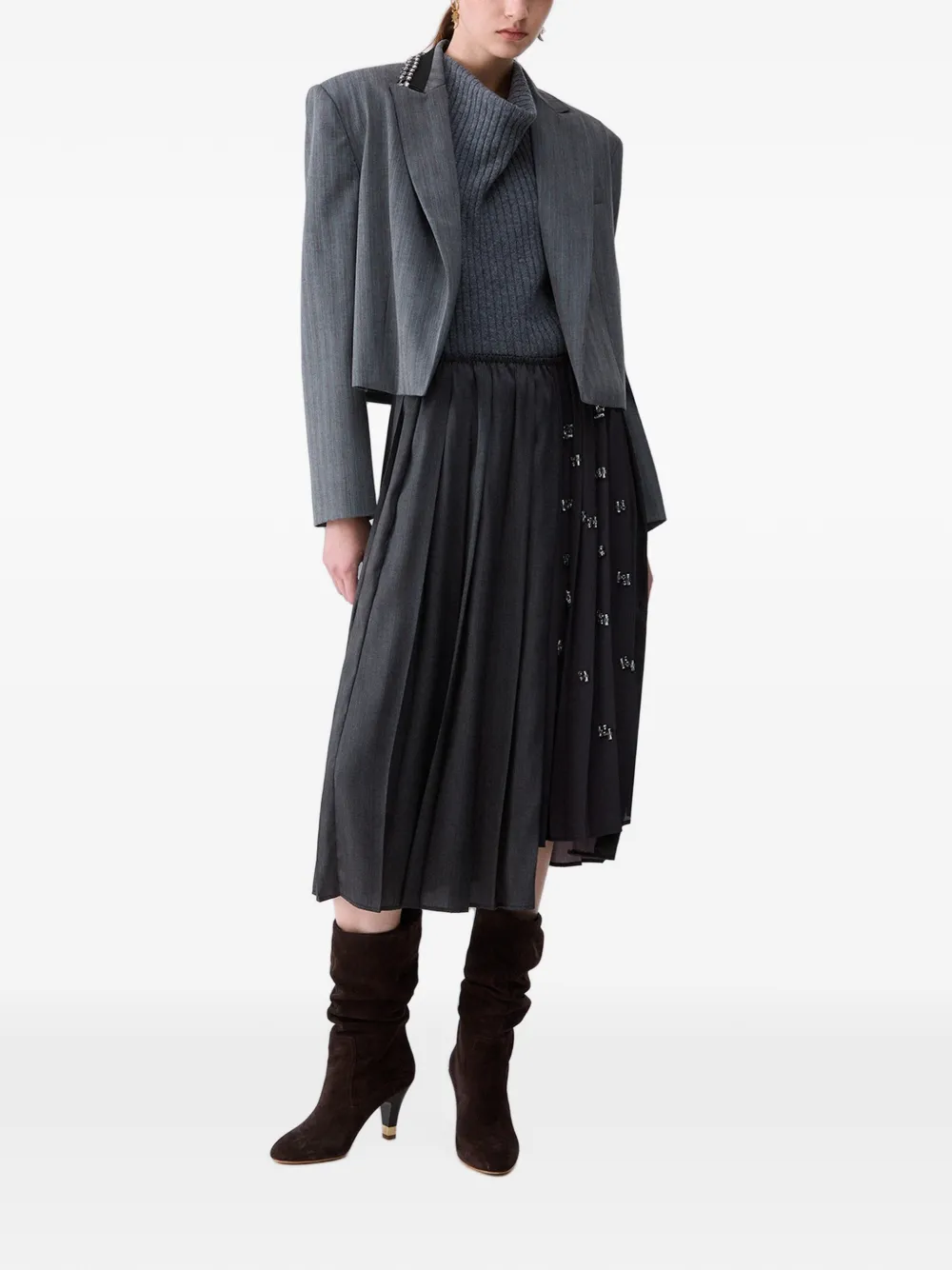 LIU JO pleated skirt with jewel embroidery Grijs