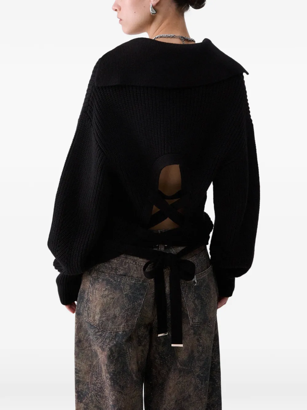LIU JO wool-blend sweater with strings Zwart