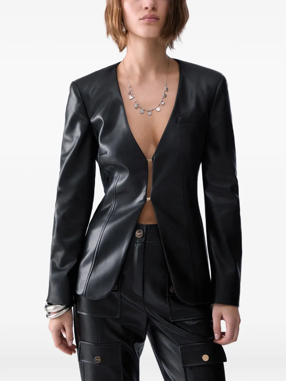 LIU JO Slim-fit blazer van gecoate stof Zwart