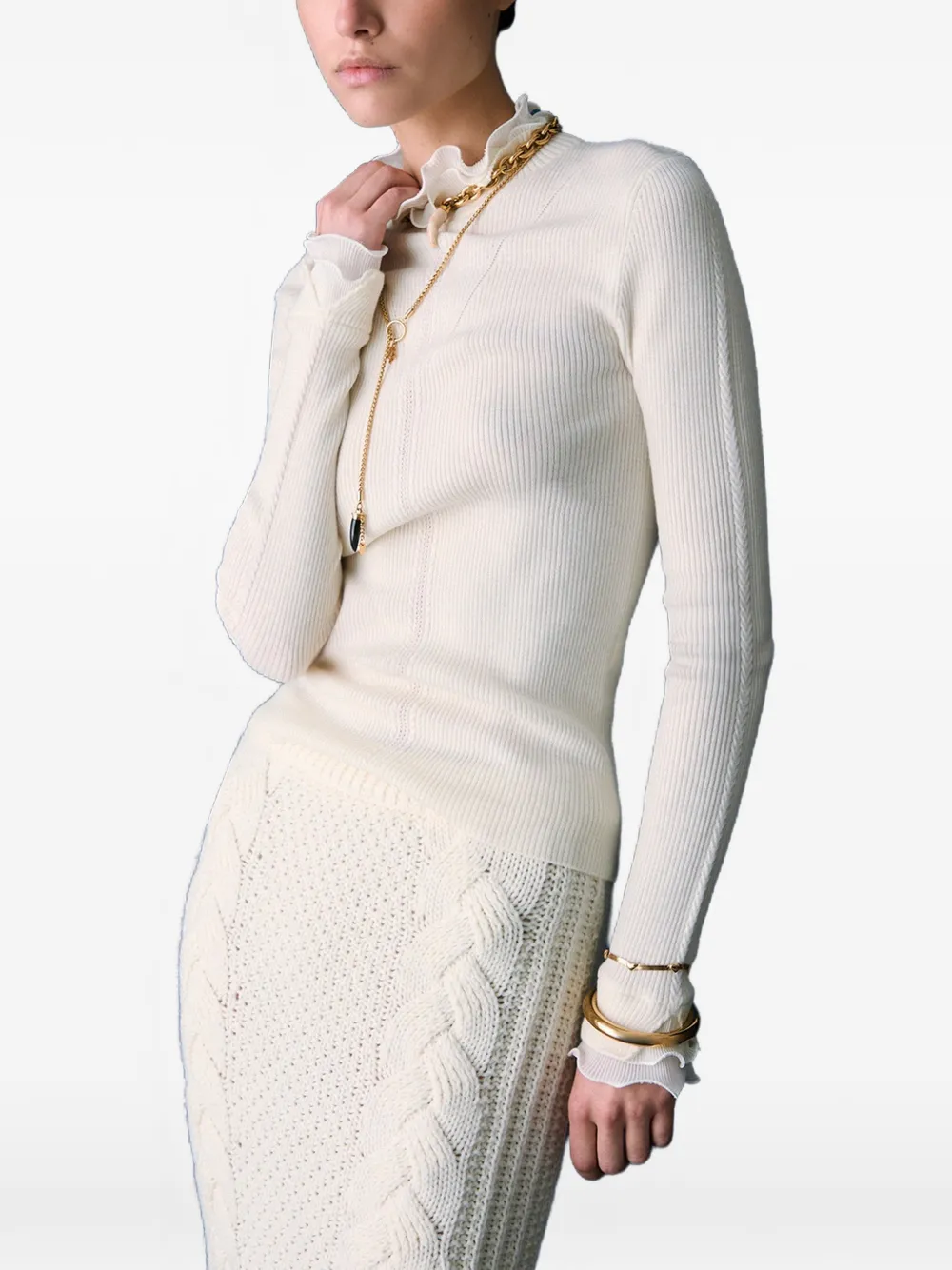 LIU JO wool turtleneck with ruffles Beige