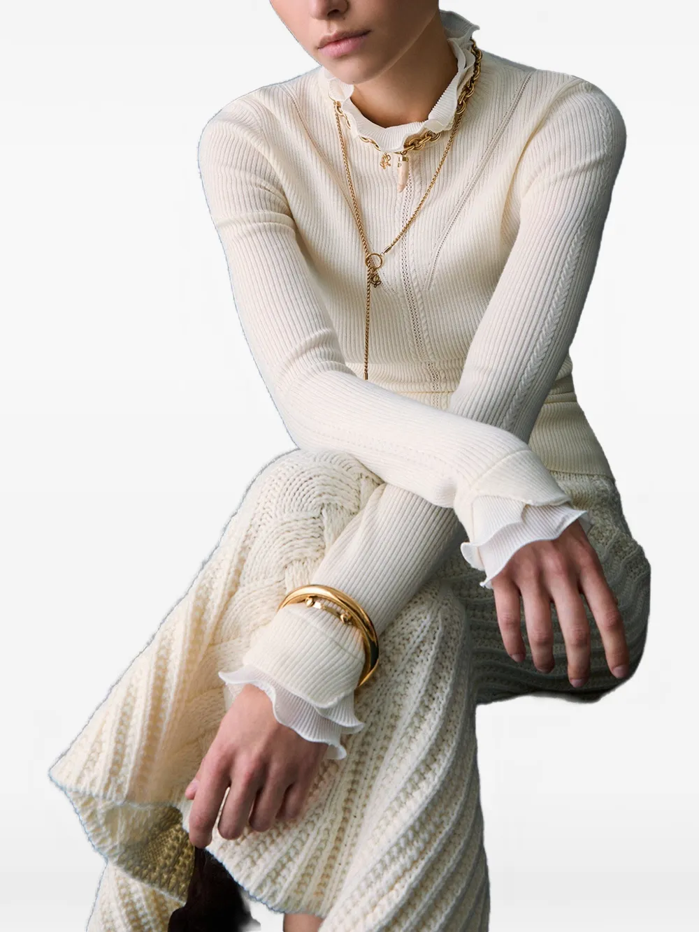 LIU JO wool turtleneck with ruffles Beige