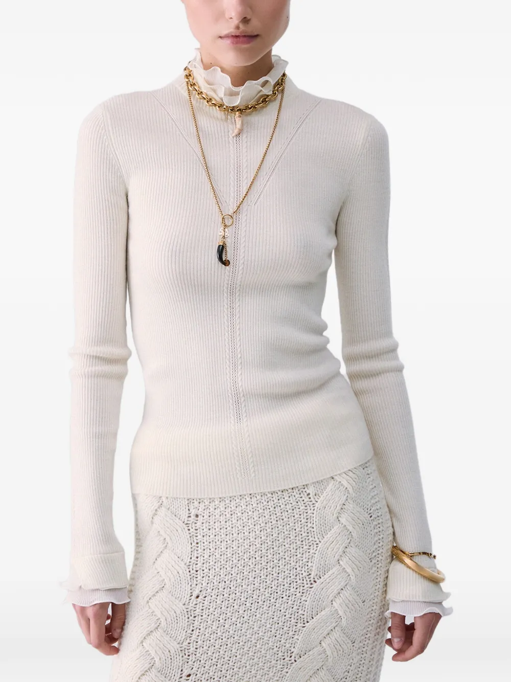 LIU JO wool turtleneck with ruffles Beige