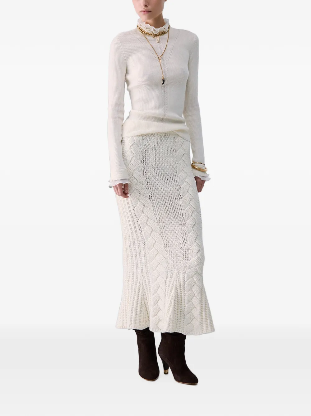 LIU JO wool turtleneck with ruffles Beige