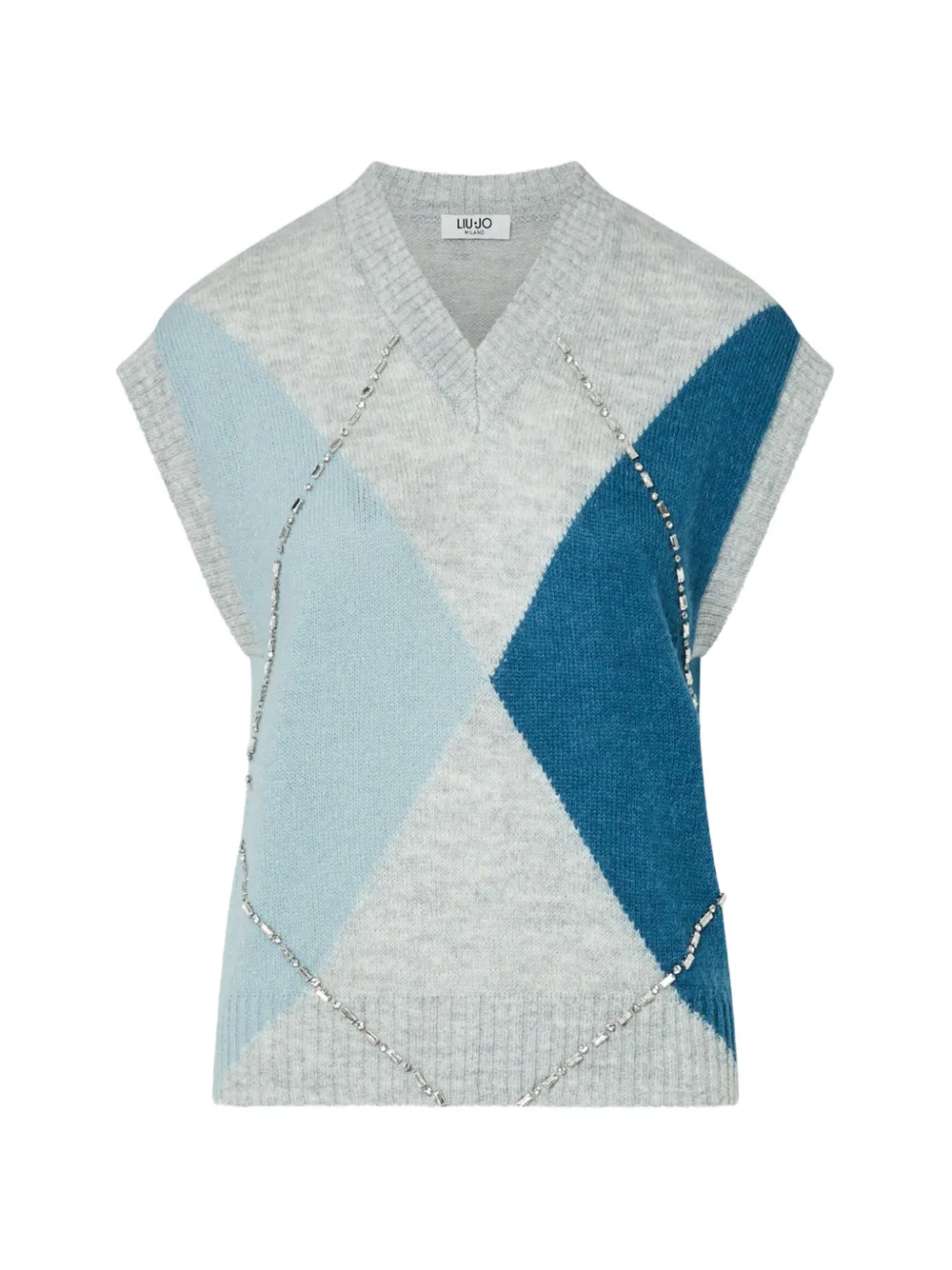LIU JO argyle vest with jewel embroidery - Grigio