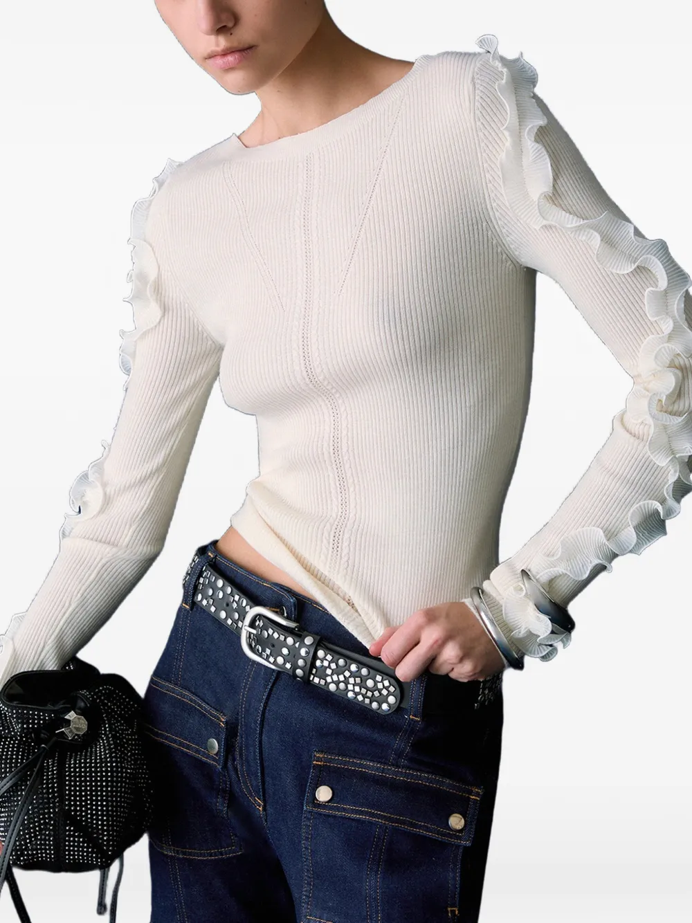 LIU JO ruffled openwork sweater Wit