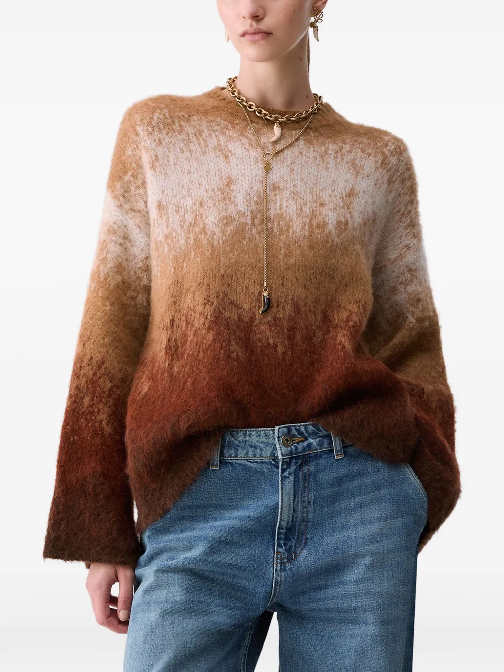 LIU JO brushed wool jacquard-knit sweater Bruin