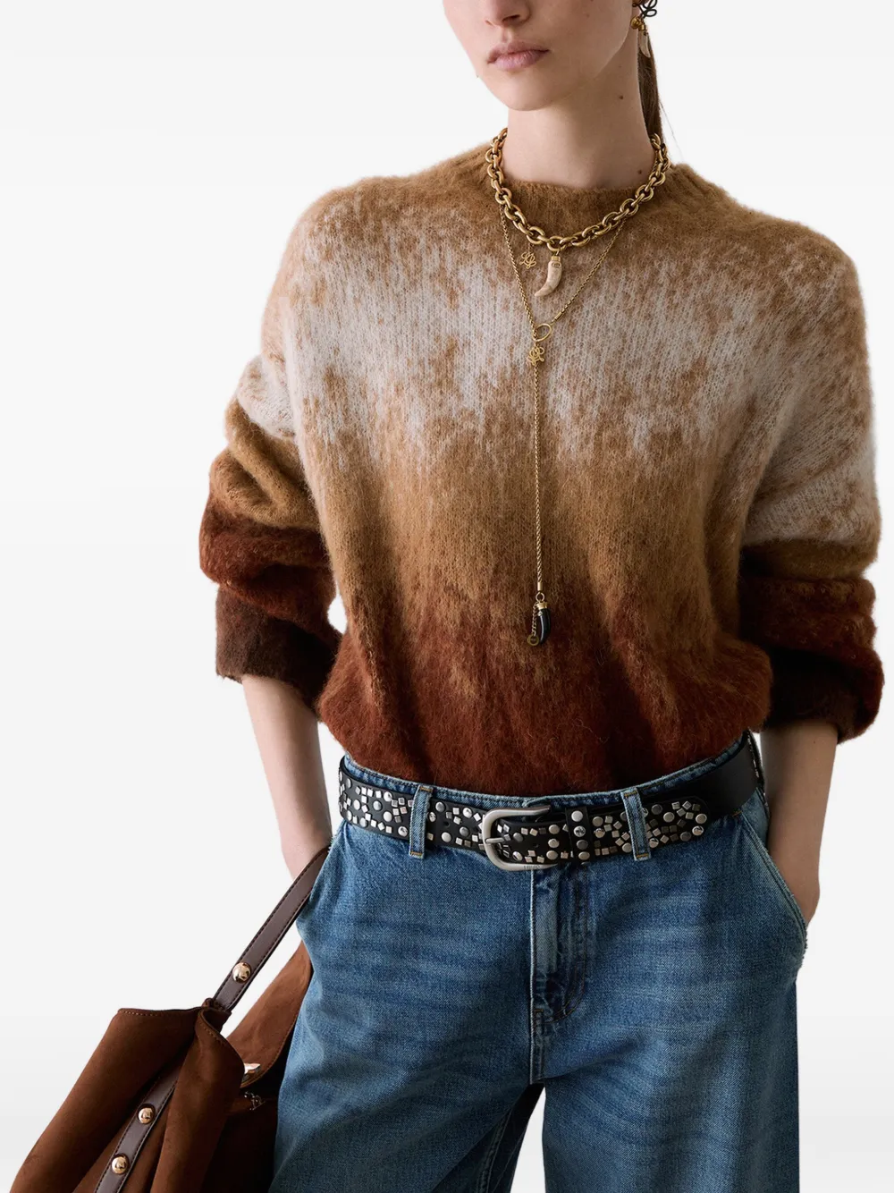 LIU JO brushed wool jacquard-knit sweater Bruin