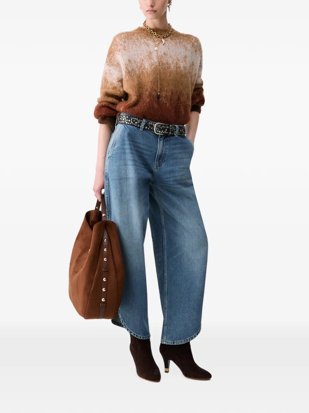 LIU JO brushed wool jacquard-knit sweater Bruin