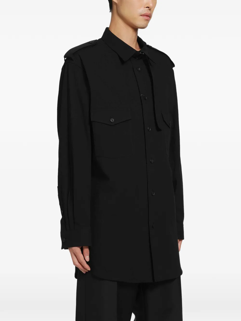 Yohji Yamamoto epaulette collar-tab shirt Zwart