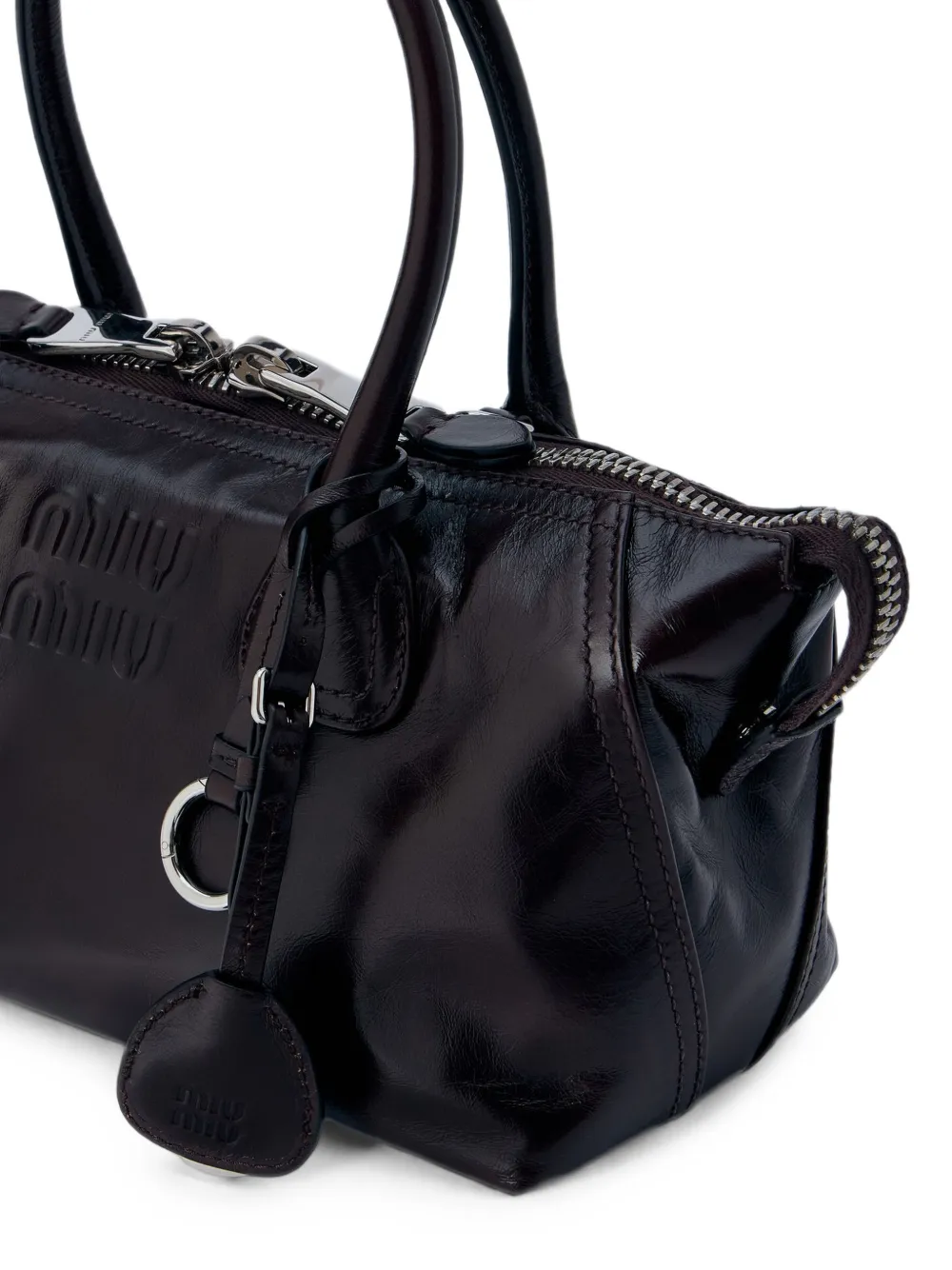 Miu embossed-logo leather tote bag Rood