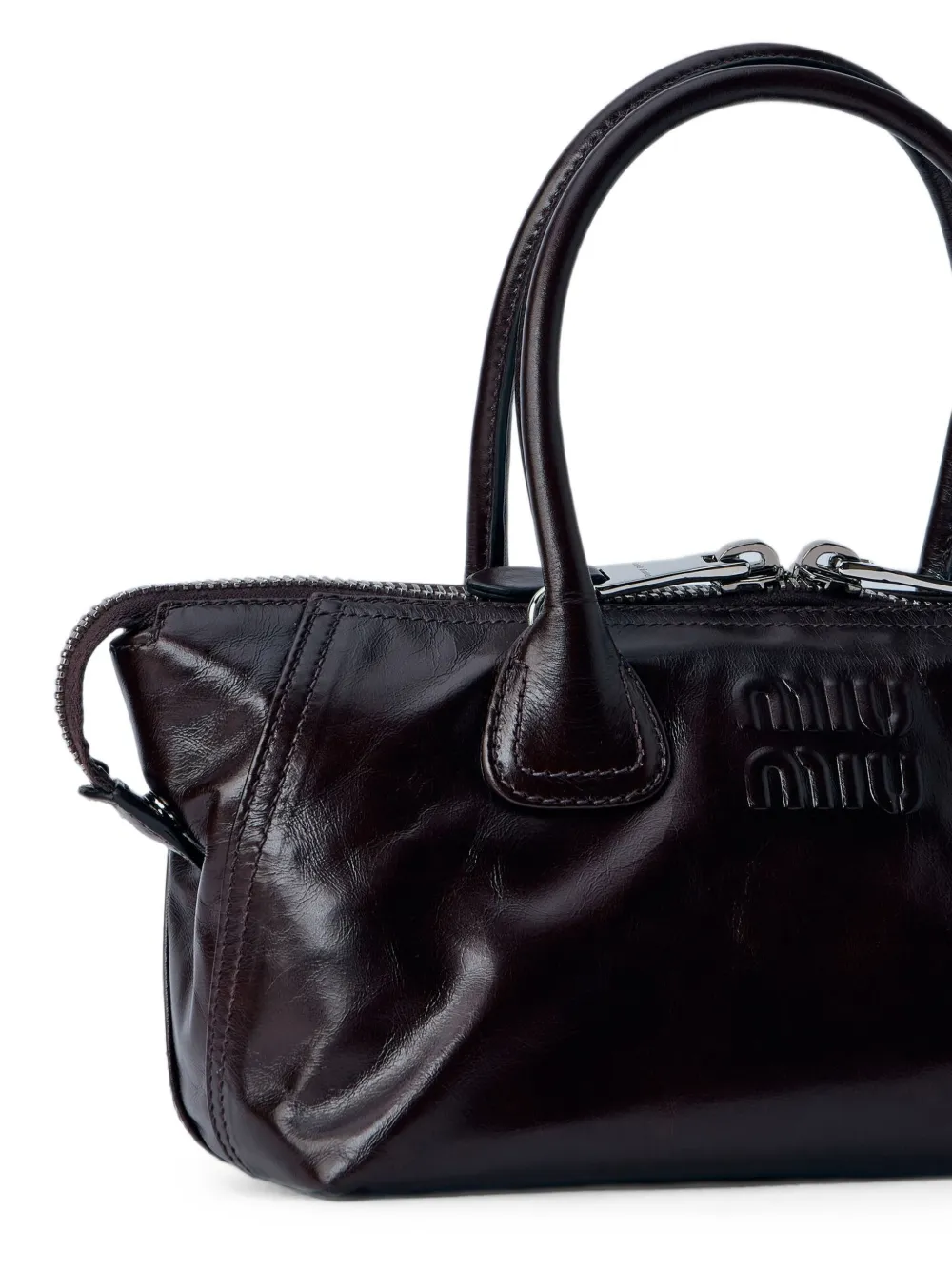 Miu embossed-logo leather tote bag Rood
