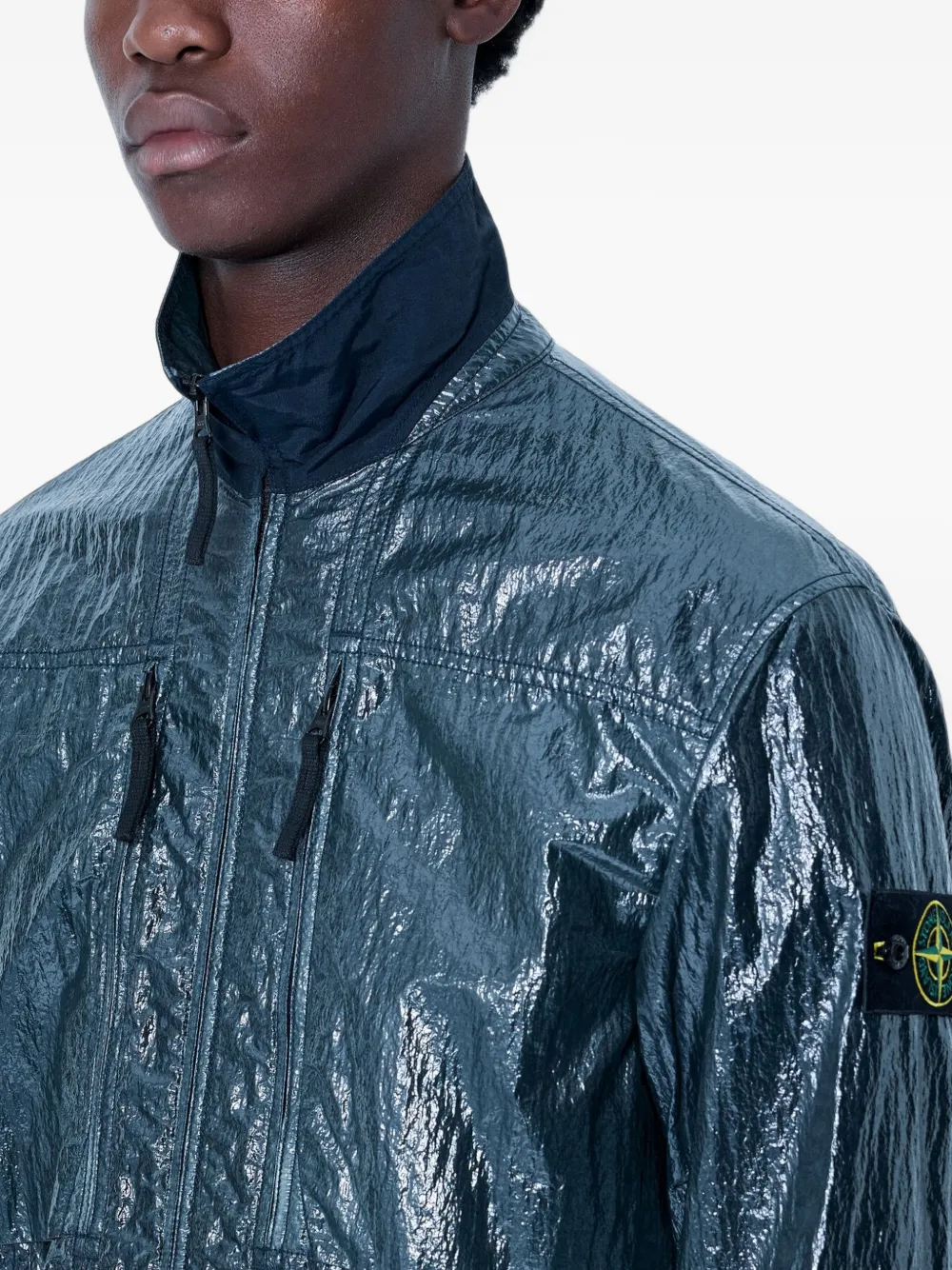 Stone Island 1200031 nylon lucido comfort-fit shirtjack met borstzakken en rits Groen