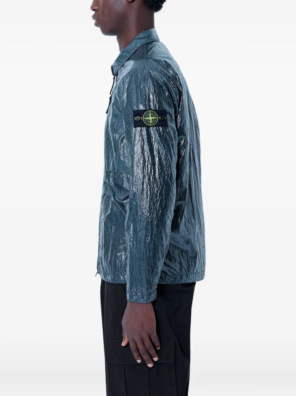 Stone Island 1200031 nylon lucido comfort-fit shirtjack met borstzakken en rits Groen